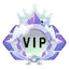 A stylized purple and white crystal crown with the letters VIP centered in the middle.