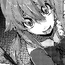 Yuno Gasai staring intensely with wide, unhinged eyes in a manga art style.