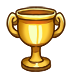 Golden trophy cup standing upright against a dark background.