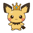 Pichu wearing a small golden crown with a blue gem.
