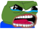 Pepe the Frog with a wide-open mouth screaming and crying tears.