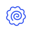 A blue and white narutomaki fish cake with a spiral pattern.