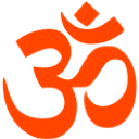 Om symbol in bright orange against a black background.