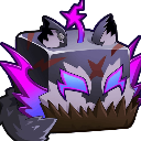 A blocky creature with glowing purple eyes and dark, jagged features radiating magical energy.