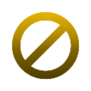 A golden forbidden symbol consisting of a circle with a diagonal slash on a black background.