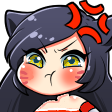 Ahri with a pouting expression and a red angry vein symbol above her head.