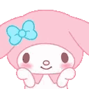 My Melody the rabbit blowing a kiss with a blue bow on her head.
