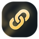 A gold chain link icon centered on a rounded black square background.
