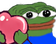 Pepe the frog holding a large pink heart with a loving expression.