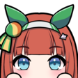 Silent Suzuka from Uma Musume peeking over the bottom edge with a happy expression and green hair accessories.