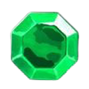 A pixelated green emerald gemstone with bright highlights.