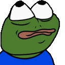 Pepe the Frog with a blue shirt shifting his eyes around in different directions.