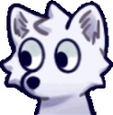 White fox with large eyes looking suspiciously to the side.