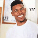 Nick Young wearing a white shirt looking confused with question marks floating around his head.