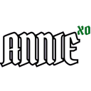 The word Annie written in a white gothic font against a black background with a small green icon.