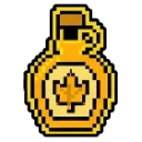 Maple syrup bottle with a maple leaf icon on the label in a pixel art style.