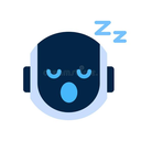 Robot head with closed eyes and a yawning mouth with blue Zs floating above it.