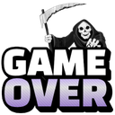 Grim reaper holding a scythe above the words Game Over in bold white and purple text.