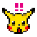 Pikachu with a wide-eyed, open-mouthed shocked expression in a pixel art style.