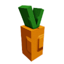 Carrot rendered in a blocky, low-poly 3D style with an orange body and green top.