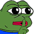 Pepe the Frog holding a finger to his lips in a shushing gesture.