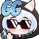 Anime girl with white hair wearing sunglasses and a hoodie, giving a thumbs up with the text GG above her head.