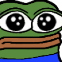 Pepe the Frog with wide, glossy eyes and a flat, unamused mouth expressing confusion.