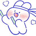 A cute white bunny with a headband cheering enthusiastically while waving two glowing sticks.