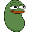 Pepe the Frog with a bean-shaped body and a smug expression.