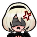 Chibi character with a blindfold and a red anger symbol showing an annoyed expression.