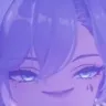 Anime character with a purple tint wearing a smug, knowing smirk expression.