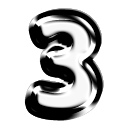 A stylized number three with a glossy, metallic black and white finish.