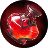 A glowing red potion bottle with dark metal accents.