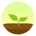 A small green seedling sprouting from brown soil inside a light yellow circle.