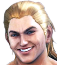 Steve Fox from Tekken wearing a wide, smug, toothy grin.