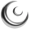 Two overlapping metallic crescent moons glowing against a black background.