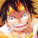 Monkey D. Luffy wearing his straw hat with a wide, ecstatic, and joyful grin.