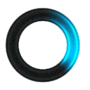 A glowing blue loading spinner circle rotating against a black background.