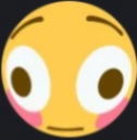 A yellow smiley face with very wide eyes and pink blushing cheeks looking downward in an awkward or surprised expression.