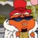 Darwin Watterson wearing a red top hat and black sunglasses with a smug expression.