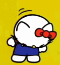 Hello Kitty headbanging rhythmically against a bright yellow background.