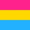 Pansexual pride flag with horizontal pink, yellow, and blue stripes.