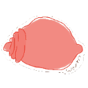 Inflated worm character drawn in a simple pink line-art style.