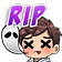 Boy with X eyes looking defeated next to a ghost with the word RIP above them.