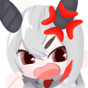 Demon girl with white hair and horns showing an angry expression with red veins popping out.