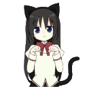Cat girl with black hair and cat ears holding her hands up like paws.