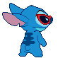 Stitch wearing red sunglasses and looking cool in a pixel art animation.
