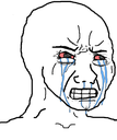 Wojak character with a distorted, crying face and clenched teeth expressing intense frustration.