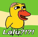 Yellow cartoon bird with a bandage on its head looking confused with the text Lalu?!?! below it.