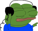 Pepe the Frog wearing black headphones with his eyes closed in a relaxed, jamming expression.